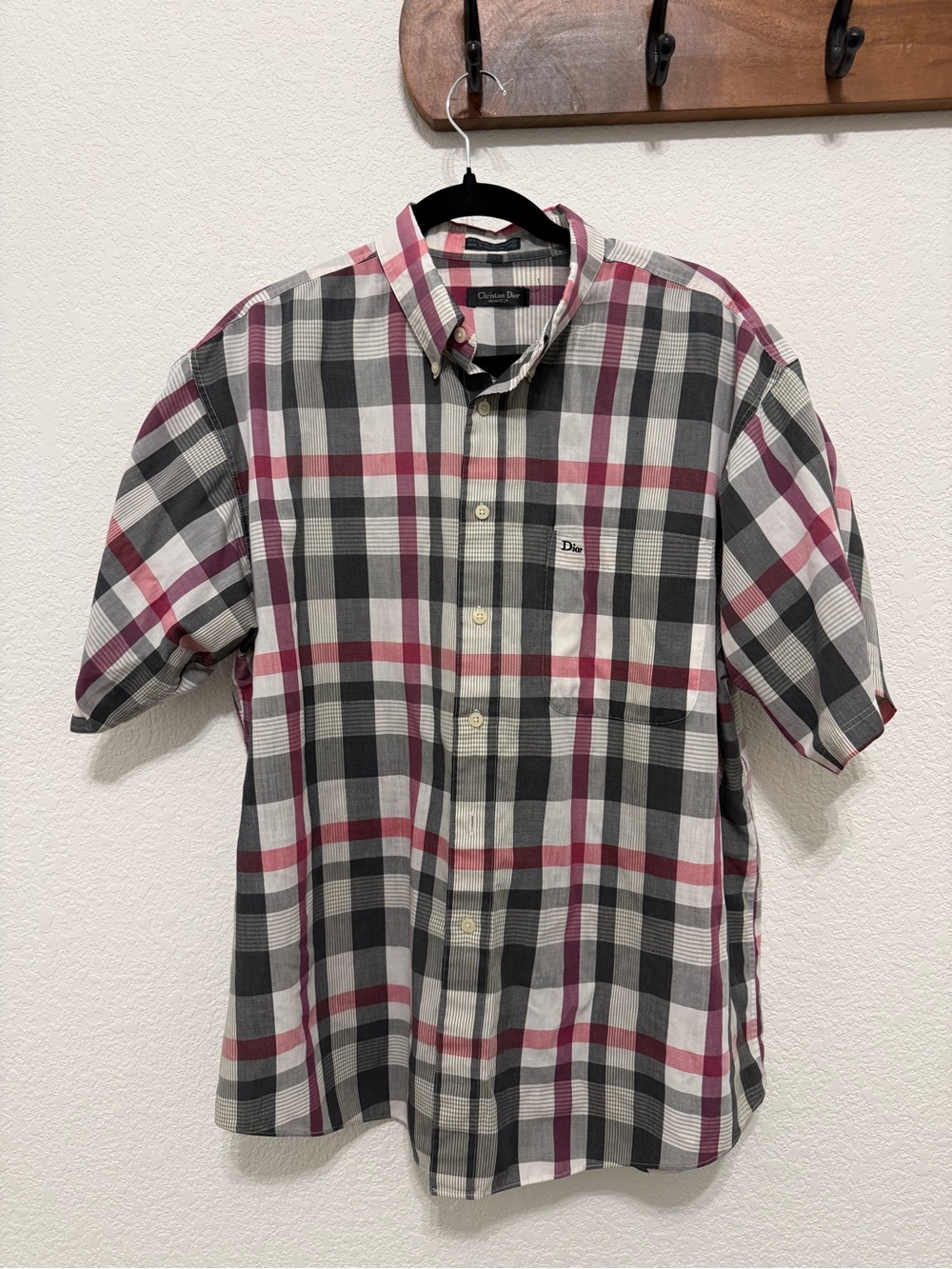 Vintage Christian Dior Monsieur Plaid Short Sleeve Button Up Shirt XL